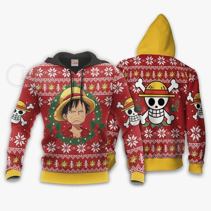 Luffy Ugly Christmas Funny Face One Piece 3d Hoodie Zip Hoodie