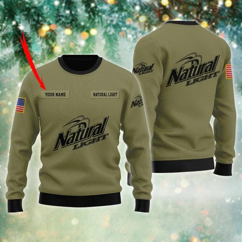 Personalized Natural Light USA Flag Ugly Christmas Sweater