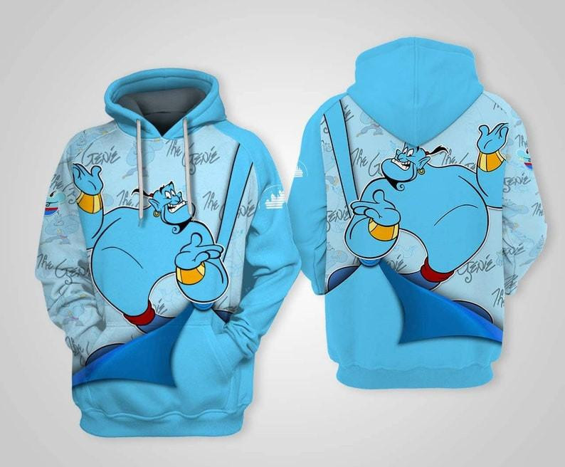 Blue Aladdin Genie Cartoon Fan Gift, The Genie All Over Print Hoodie, Zip Hoodie