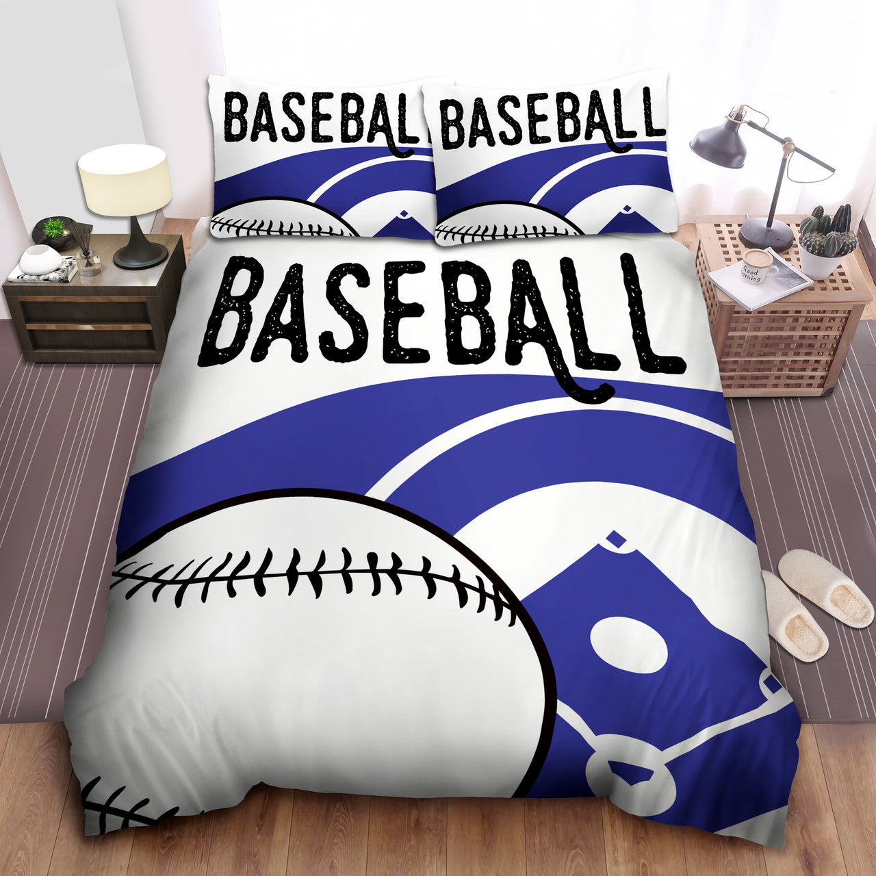Baseball Bedding Set Sport Baseball Pattern Graphic Duvet Covers Blue