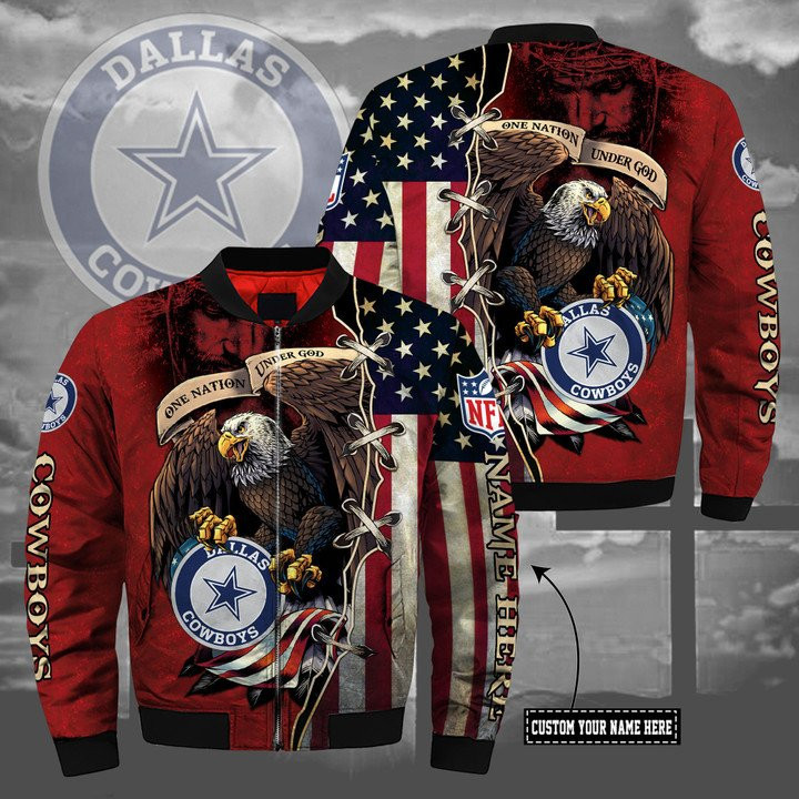 Cowboys Custom Name One Nation Under God Bomber Jacket