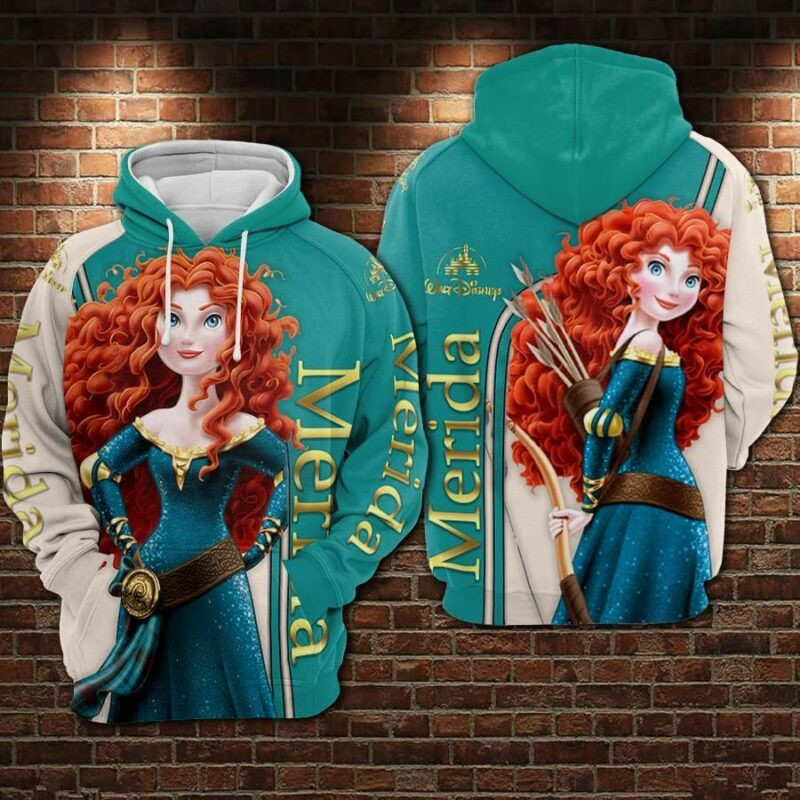 Brave Merida Cartoon Princess Merida Over Print 3d Hoodie Zip Hoodie