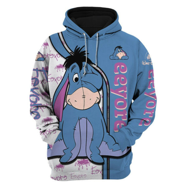 Eeyore Donkey Fan Gift, Eeyore Donkey Cartoon Graphic Outfits Gift Aop Hoodie, Zip Hoodie 319