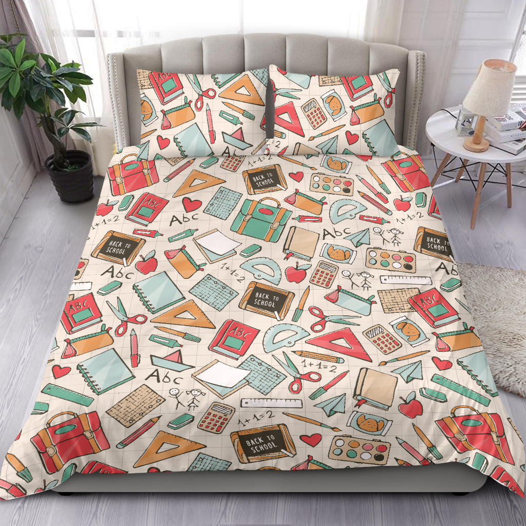 Teacher Bedding Set Teacher Shool Studying Items Pattern Duvet Covers