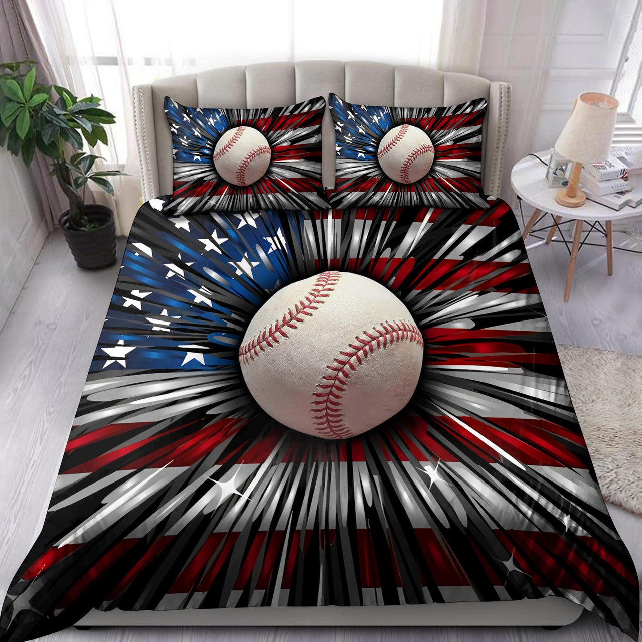 Baseball Bedding Set American Flag And Baseball Graphic Duvet Covers