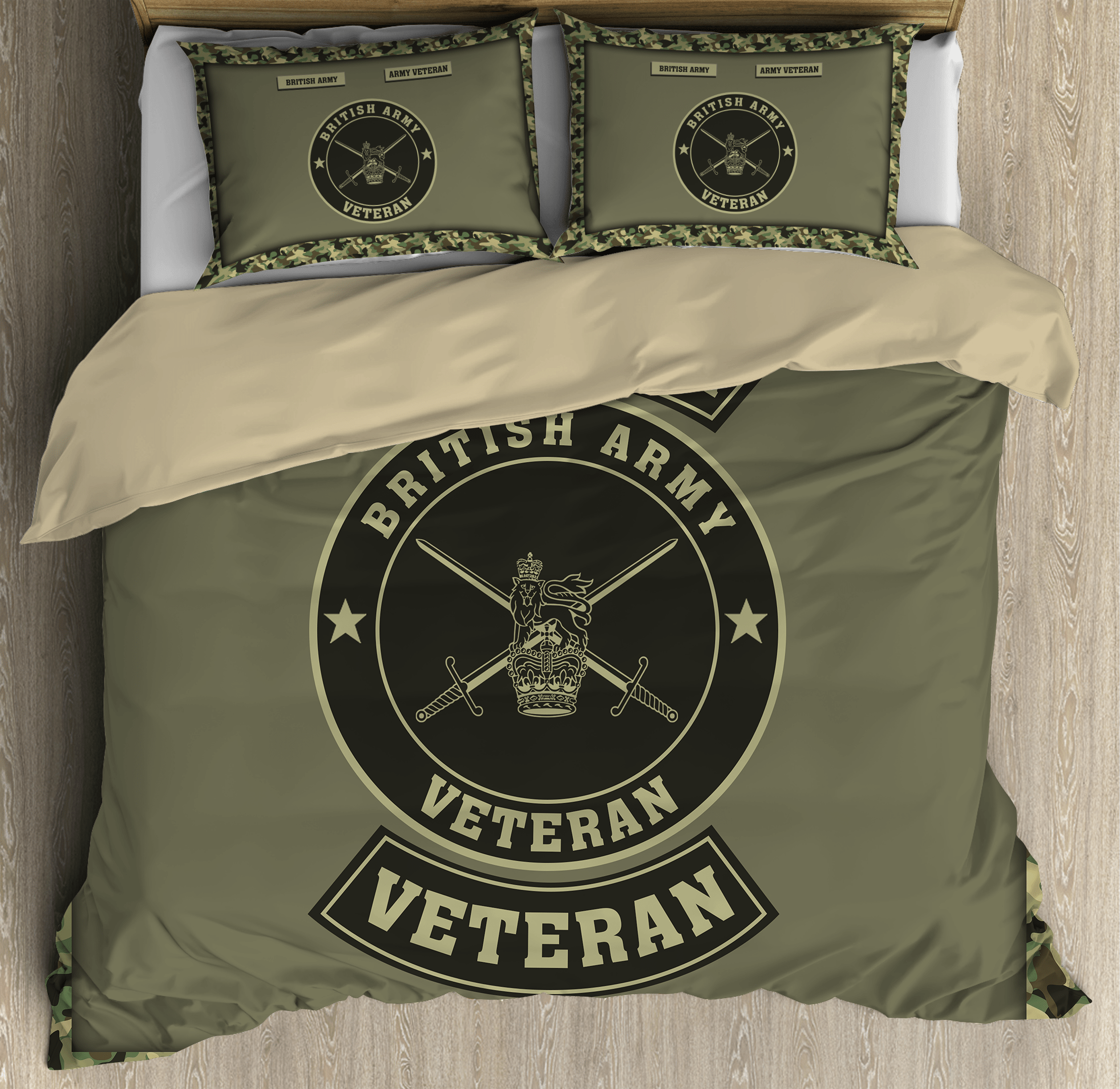 Veteran Bedding Set British Army Veteran Symbol Camo Pattern Duvet Covers