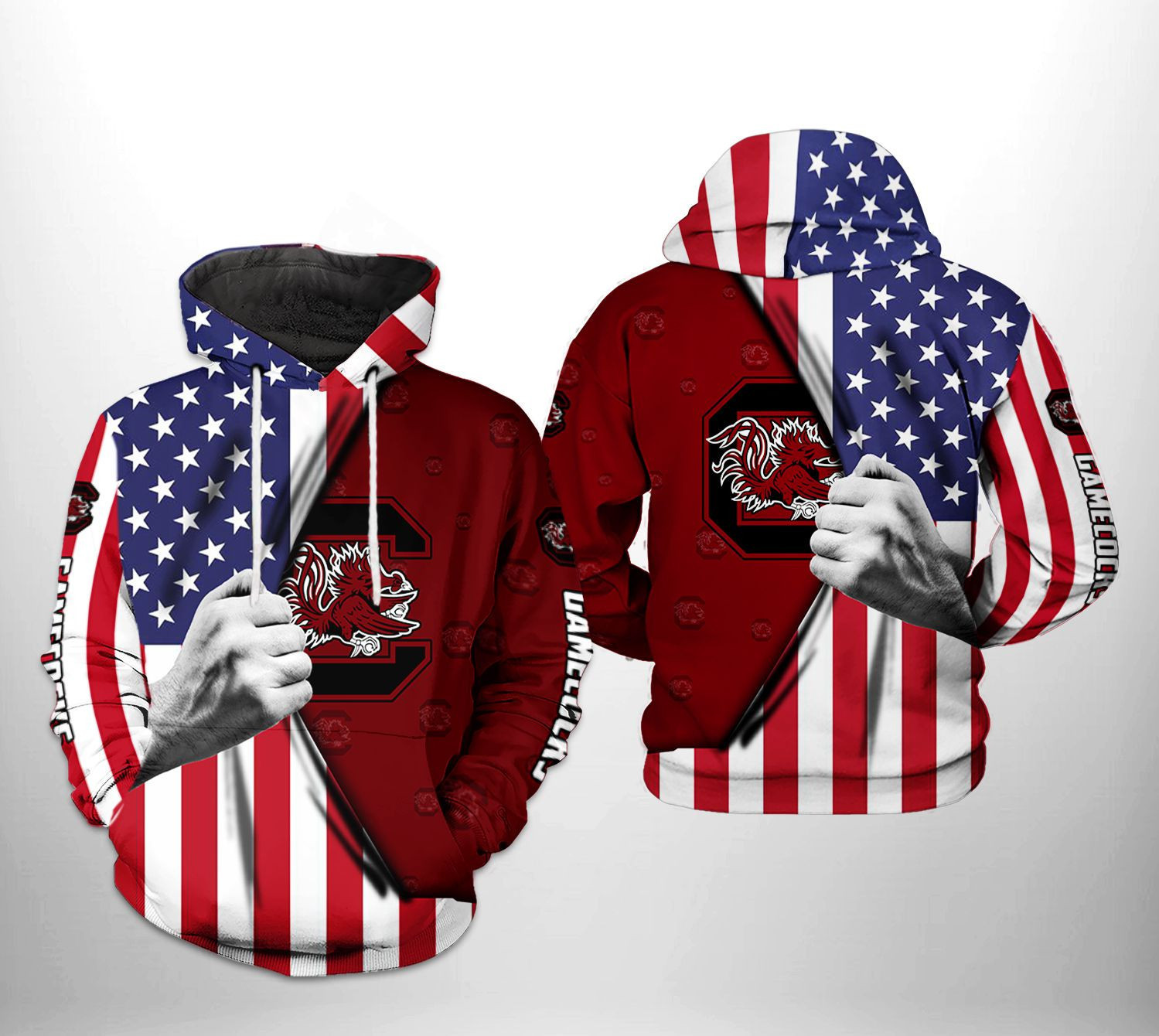 South Carolina Gamecocks US Flag 3D All Over Print Hoodie & Zip Hoodie