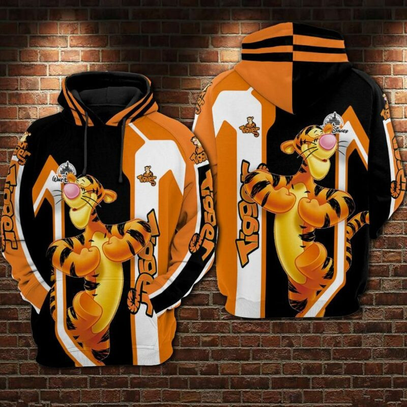 Tigger Cartoon Winnie The Pooh Walt 2 Over Print 3d Hoodie Zip Hoodie