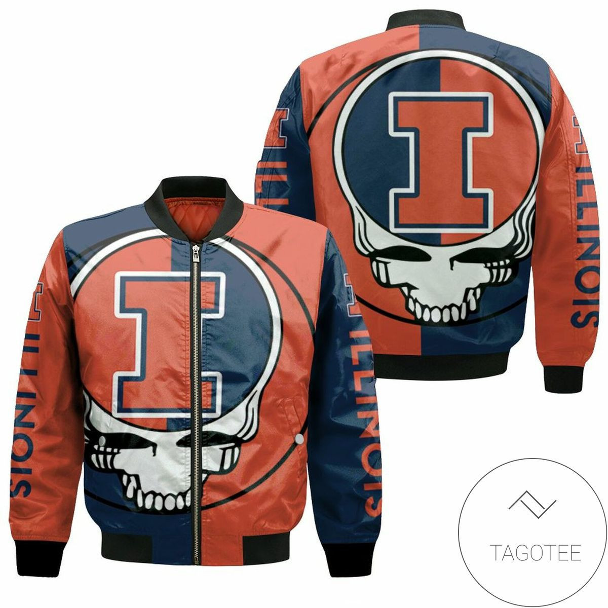 Illinois Fighting Illini Orange Blue Skull Bomber Jacket