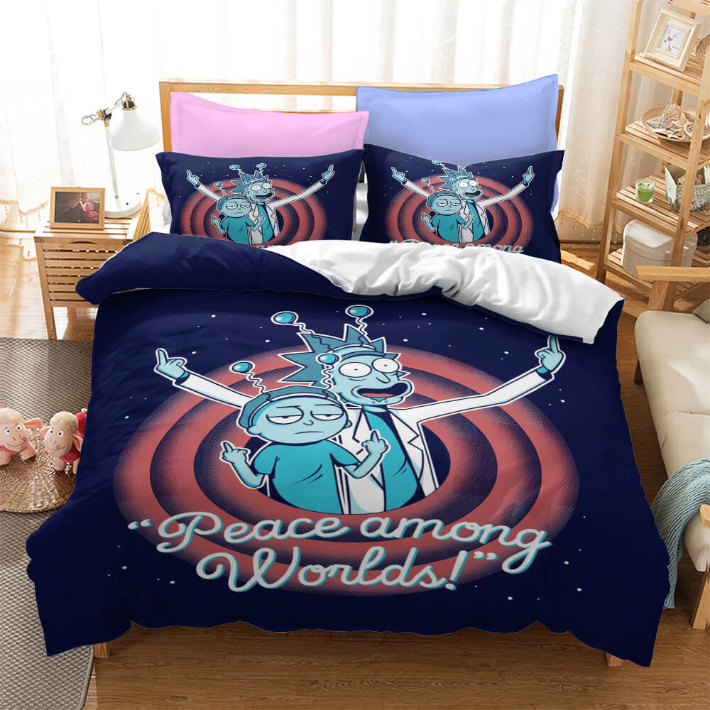 Rick And Morty Bedding Set Rick And Morty Outerspace Peace Amongs World Duvet Covers