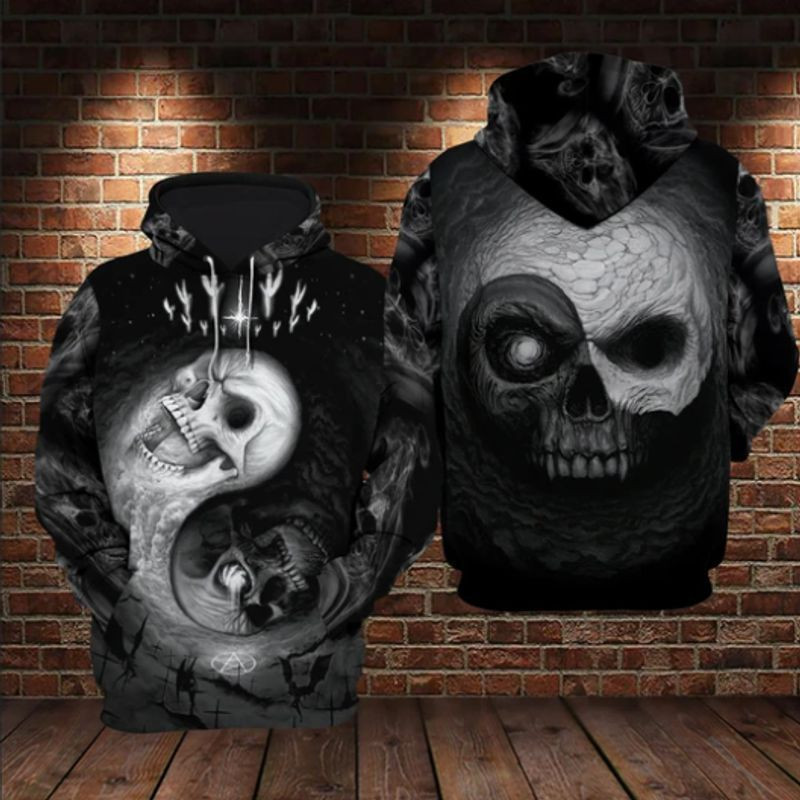 Yin Yang Skull Over Print 3d Hoodie Zip Hoodie