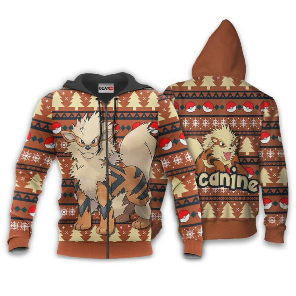 Arcanine Ugly Christmas Sweater Anime Pokemon 1k717 Cartoon Graphic Outfits Aop 3d Hoodie, Zip Hoodie 1291