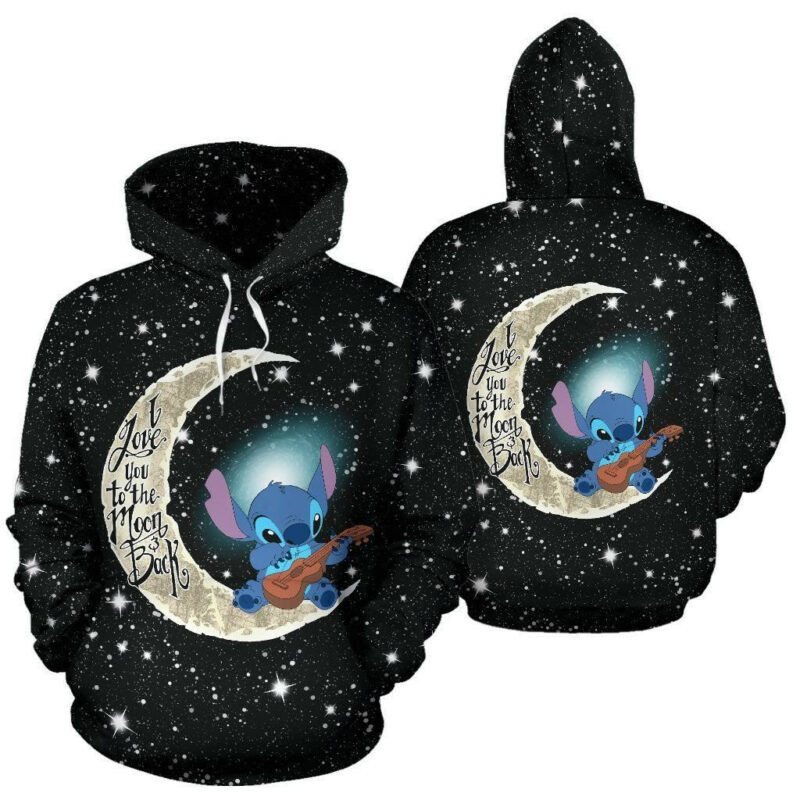 Stitch Cartoon Lilo And Stitch I Love You To The Moon And Back Over Print 3d Hoodie Zip Hoodie Size S-5xl