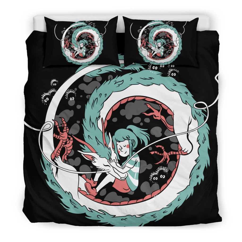 SGhibli Bedding Set Chibi Chihiro And Haku Graphic Duvet Covers