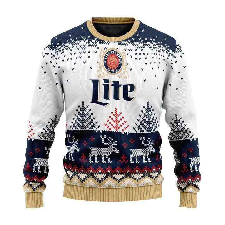 Personalized Miller Lite Reindeer Ugly Christmas Sweater