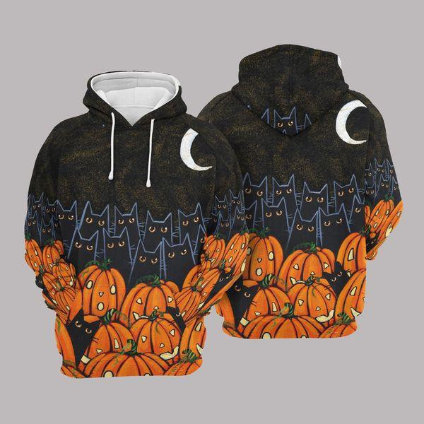 Pumpkin Field Black Cat Black Orange Hoodie Halloween 3d Hoodie Zip Hoodie