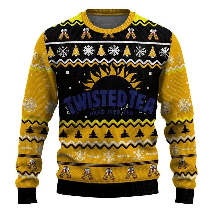 Personalized Twisted Tea Pine Tree Snowing Ugly Christmas Sweater