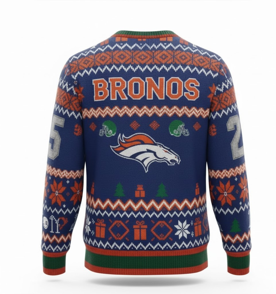 Orange & Blue Denver Broncos Ugly Christmas Sweater 2025