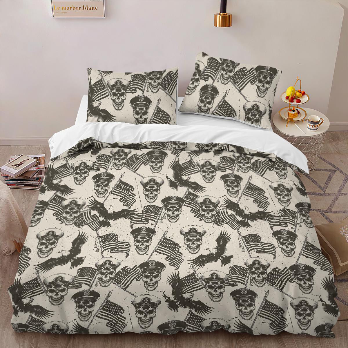Veteran Bedding Set Military Skull And Flag Pattern Vintage Duvet Covers