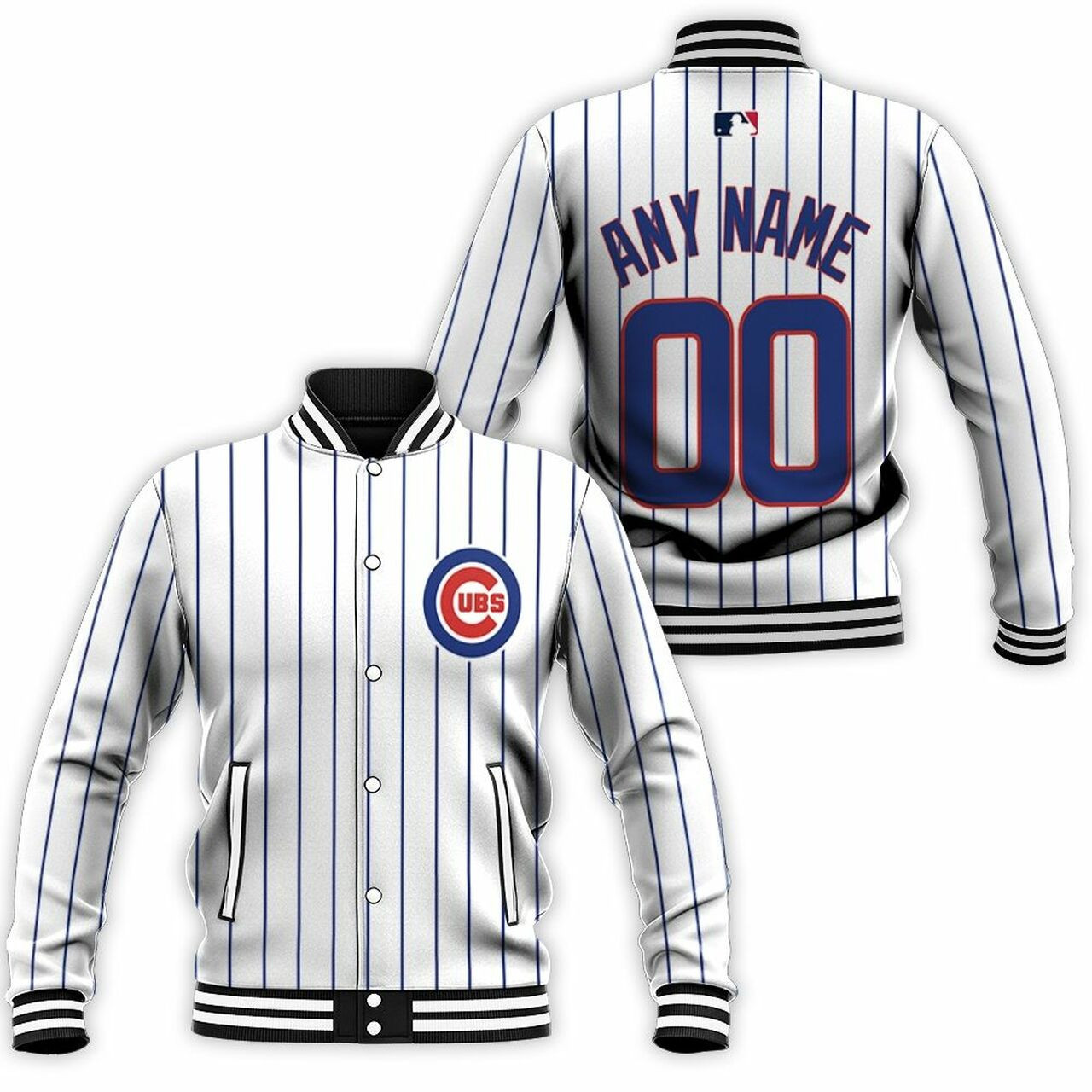 Chicago Cubs Custom Name Number Uniform Stripes Baseball Jacket