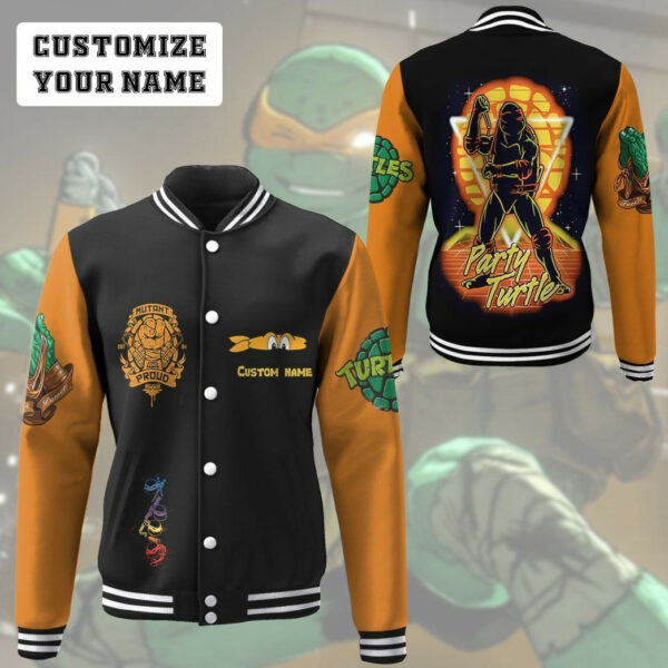 Gearhumans 3d Michelangelo Tmnt Mike Mikey Orange Cosplay Custom Name Baseball Jacket 24, Gift Lover Baseball Jacket 491