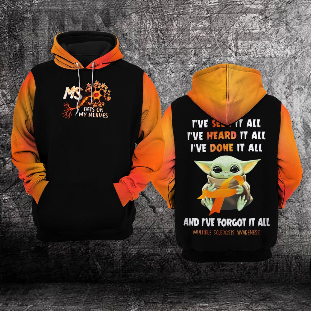 Baby Yoda Multiple Sclerosis Awareness I’ve Seen It All, I’ve Heard It All, I’ve Done It All All Over Print Hoodie