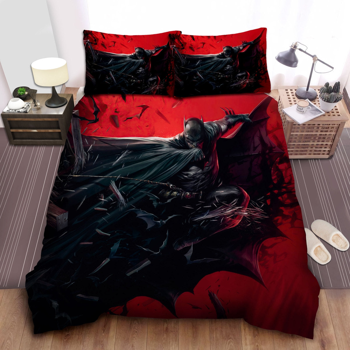 Batman Bedding Set DC Batman Breaking The Wooden Wall Duvet Covers Red