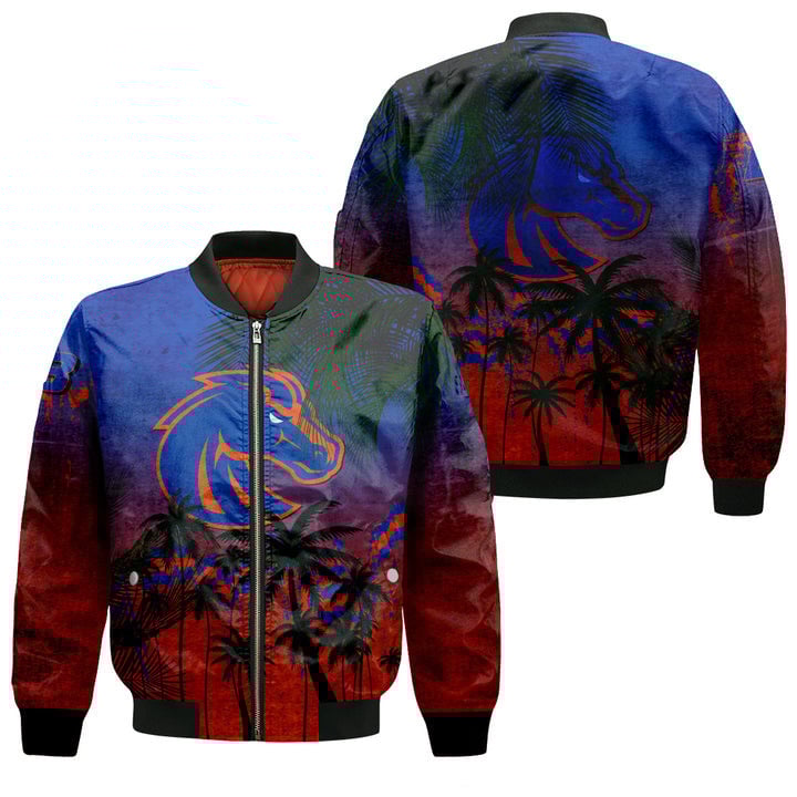 Boise State Broncos Orange Blue Coconut Tree Grunge Bomber Jacket