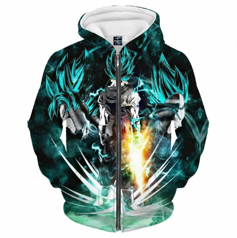 Goku Blue Saiyan Cartoon Dragon Ball 5 Over Print 3d Hoodie Zip Hoodie