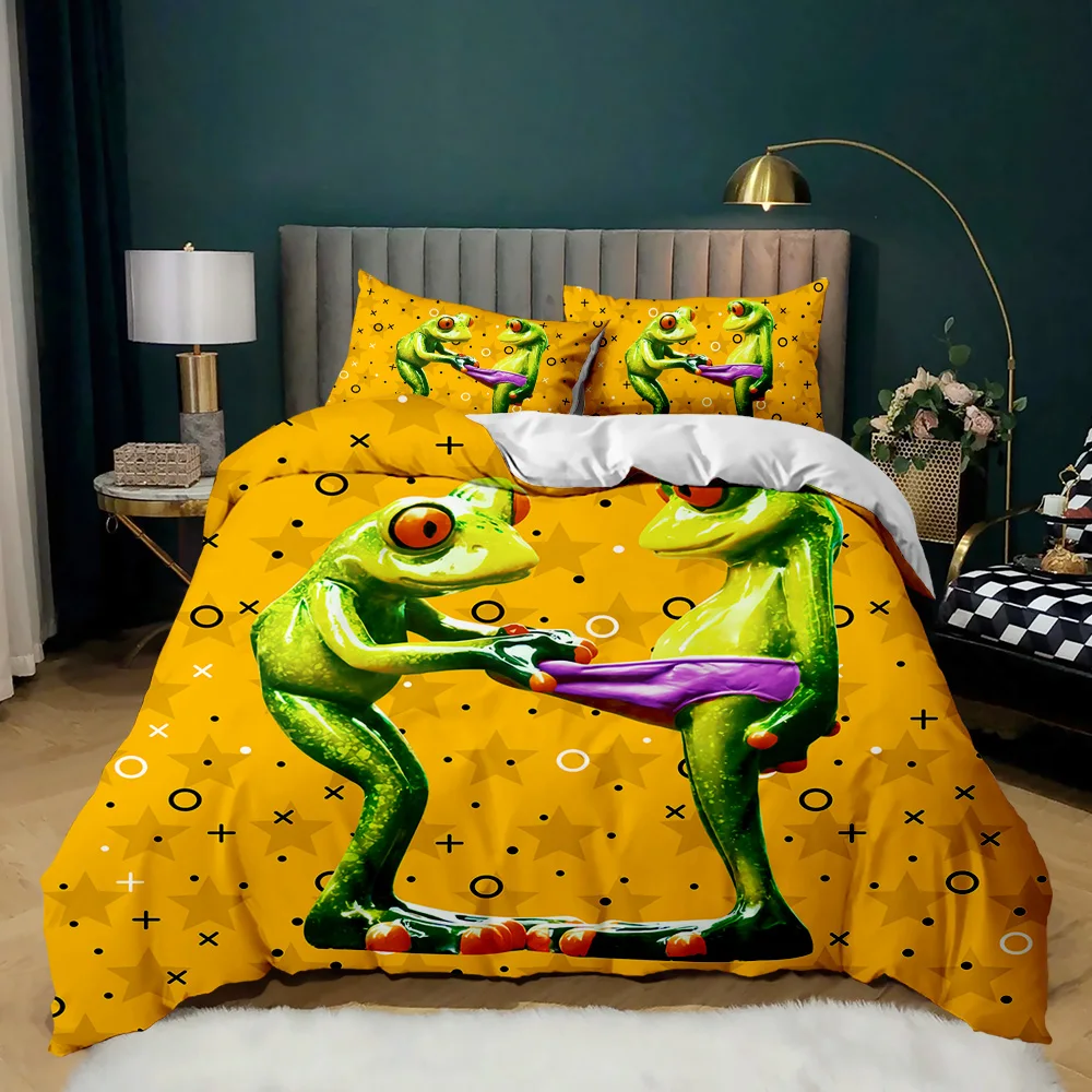 Funny Bedding Set Cute Funny Frog Graphic Duvet Covers
