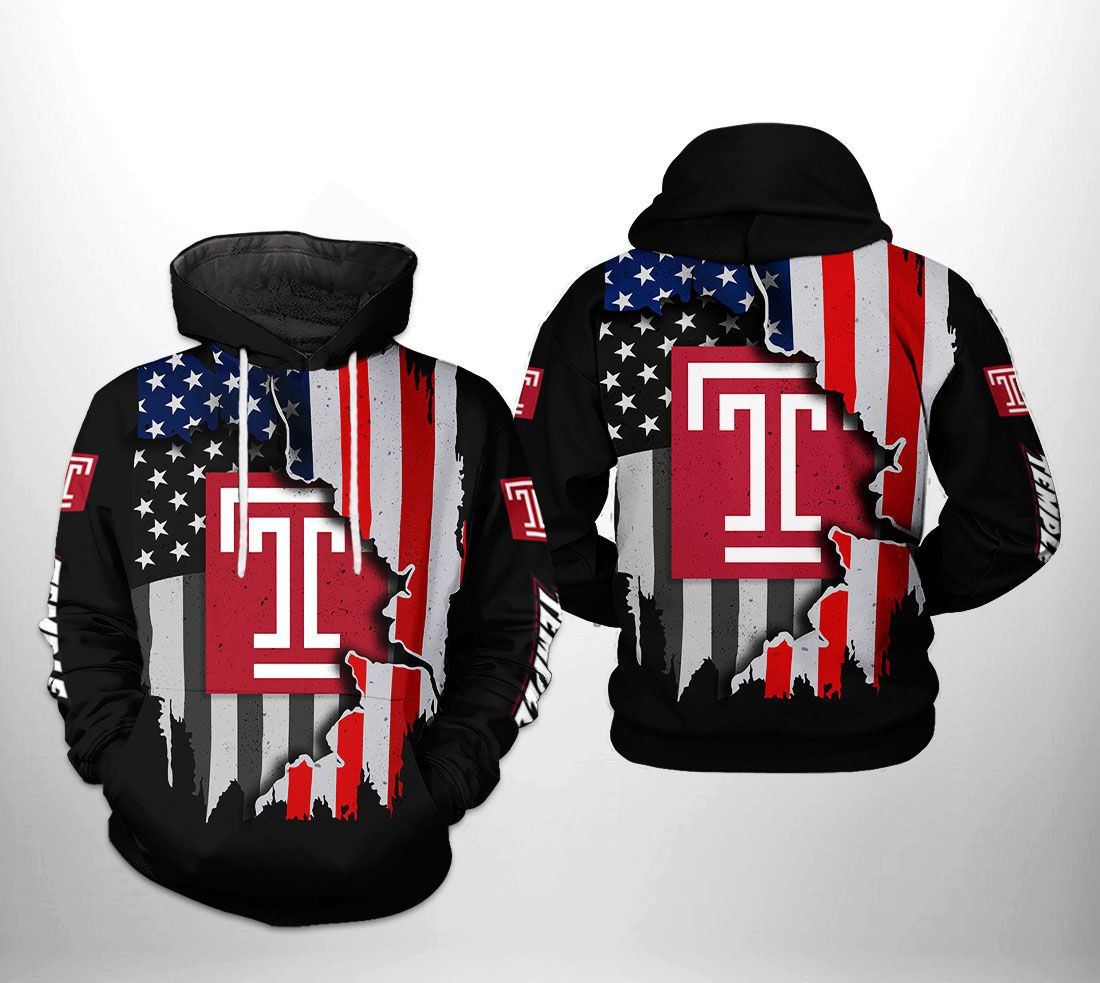 Temple Owls US Flag 3D All Over Print Hoodie & Zip Hoodie