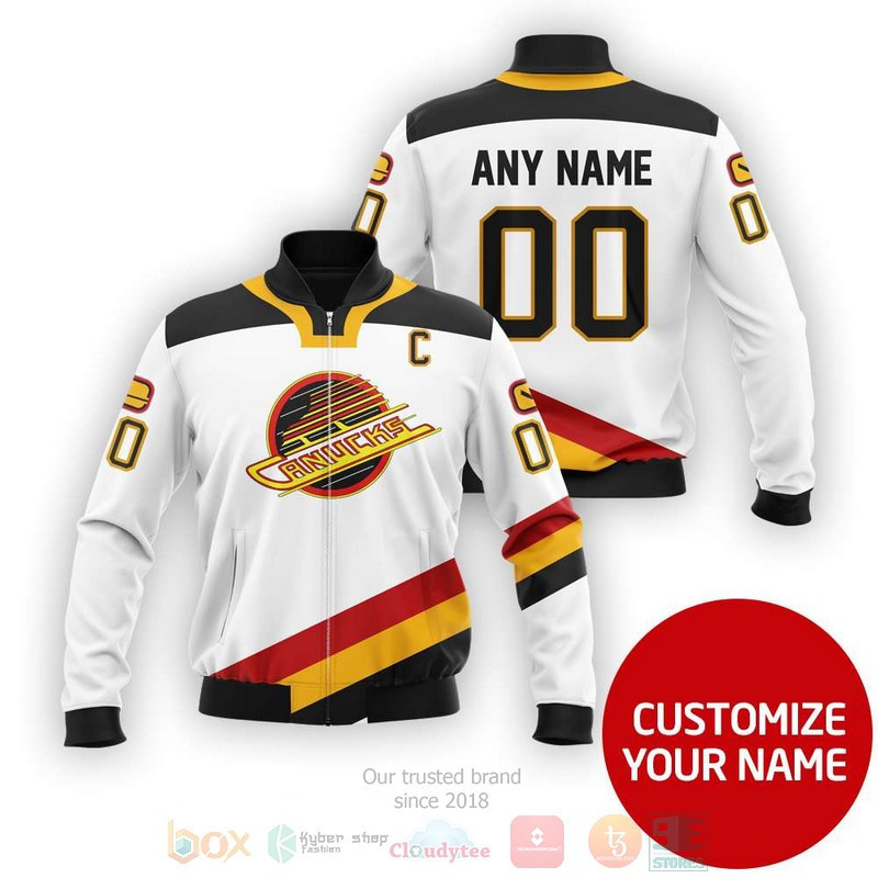 Vancouver Canucks Custom Name Number White Bomber Jacket