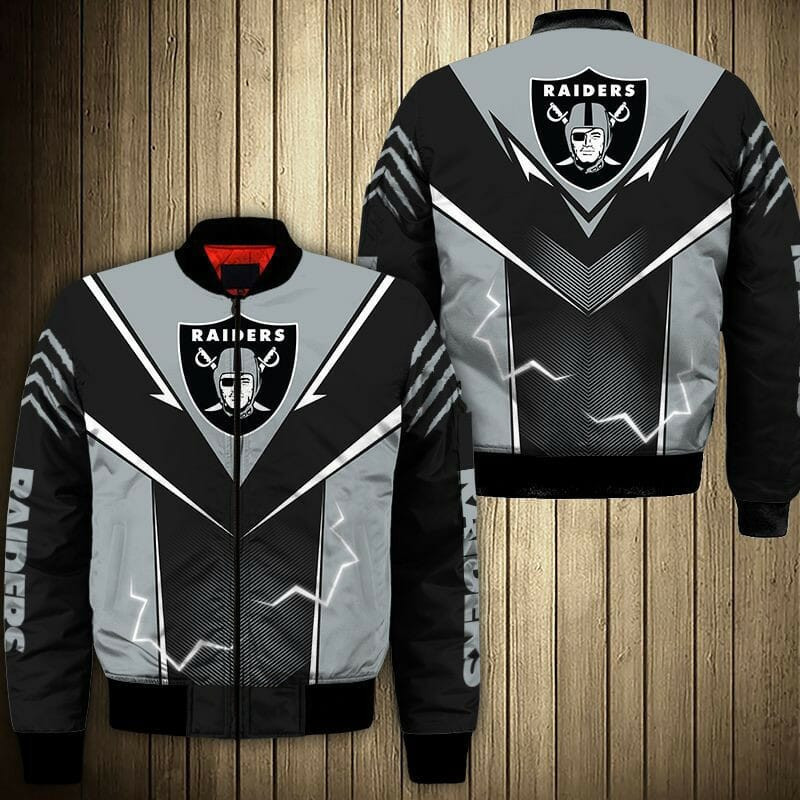 Las Vegas Raiders Lightning Black Grey Bomber Jacket