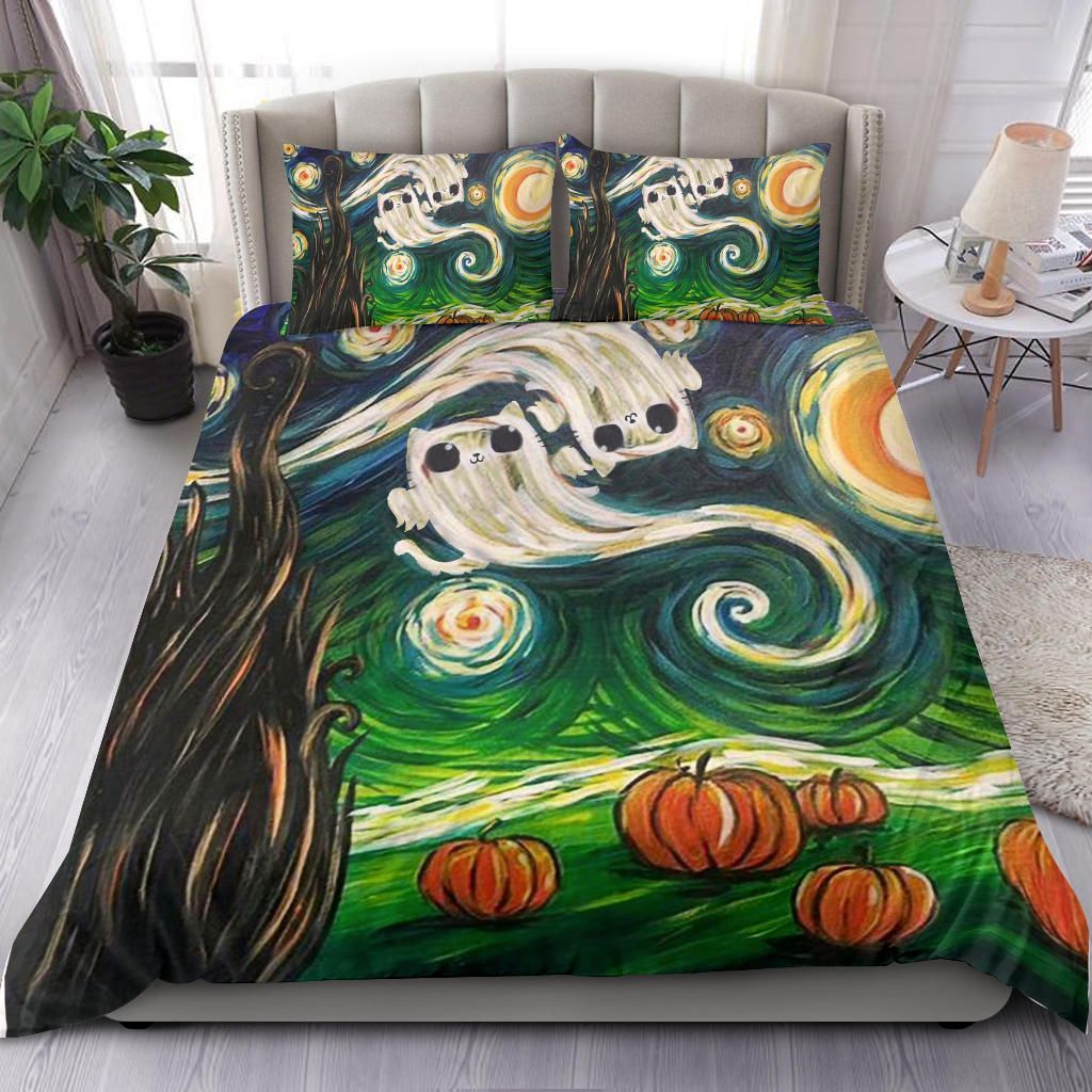 Halloween Bedding Set Cat Starry Night Halloween Duvet Covers