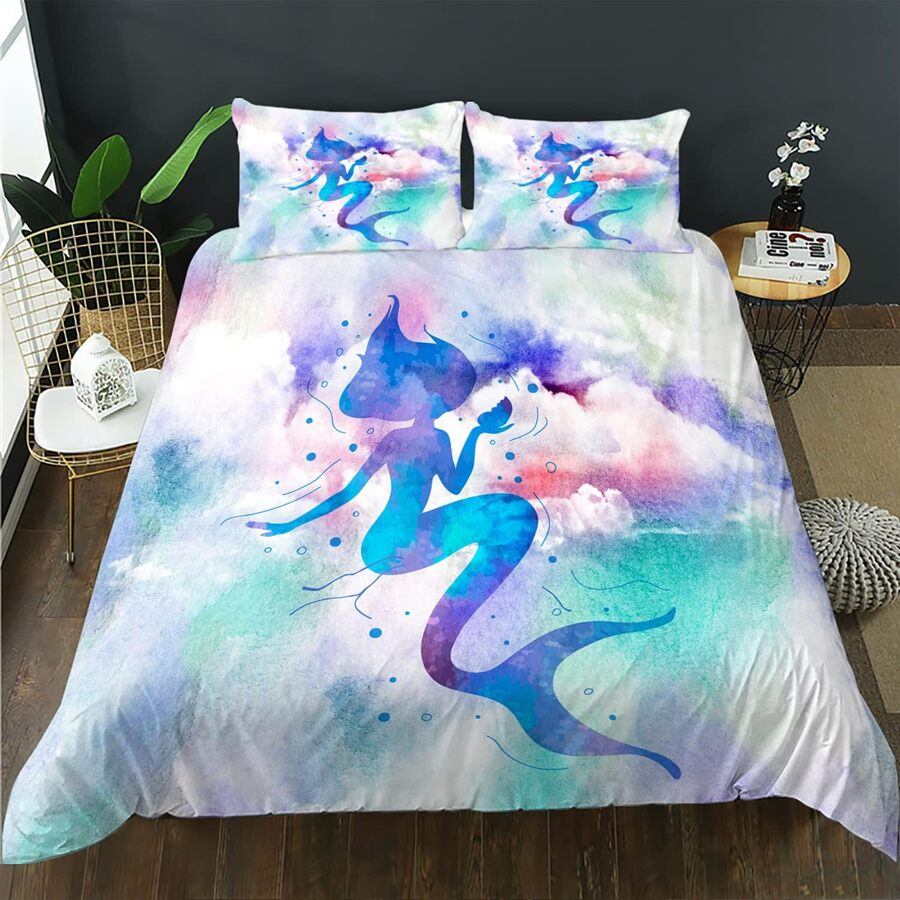 Mermaid Bedding Set Mermaid Silhouette Watercolor Graphic Duvet Covers