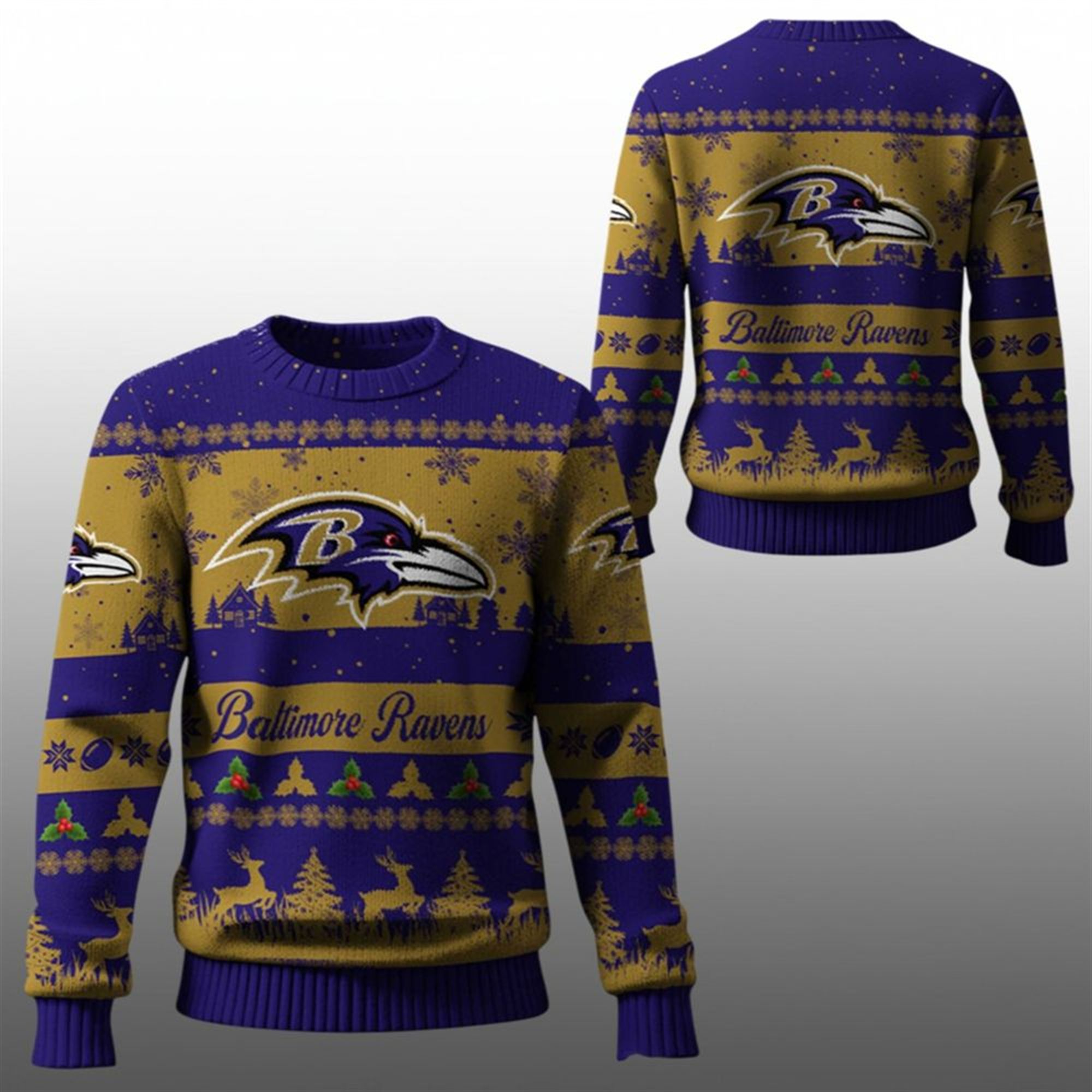 2025 Christmas Ravens Festive Reindeer Tree Ugly Sweater