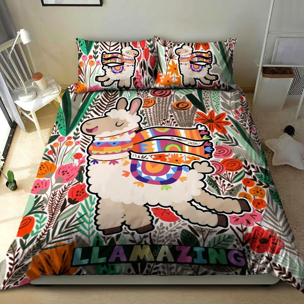 Llama Bedding Set Llamazing Llama Flower Pattern Duvet Covers