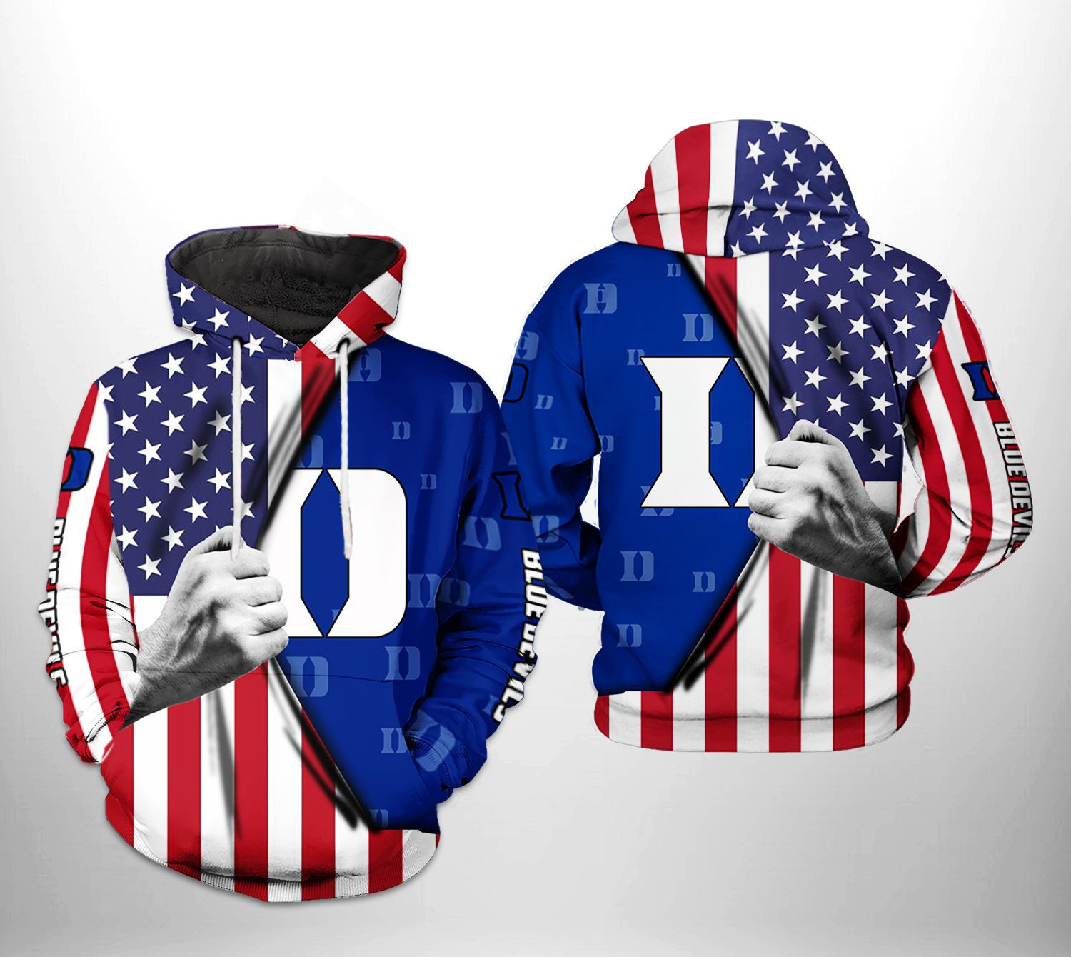 Duke Blue Devils US FLag 3D All Over Print Hoodie & Zip Hoodie