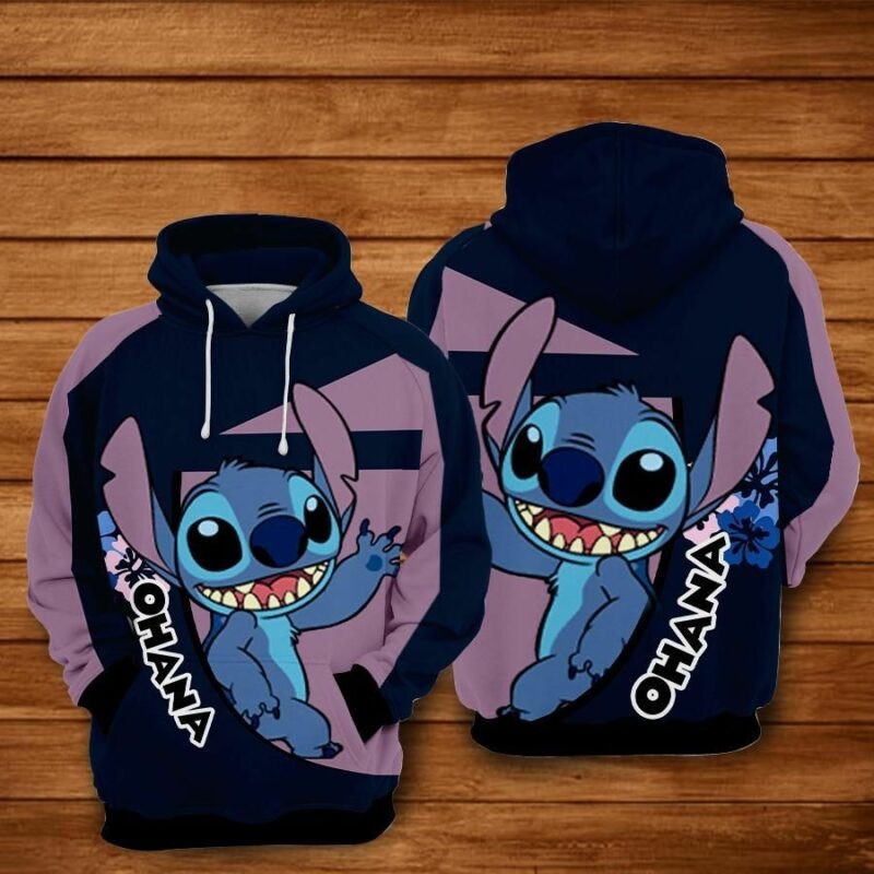Stitch And Ohana Over Print 3d Hoodie Zip Hoodie
