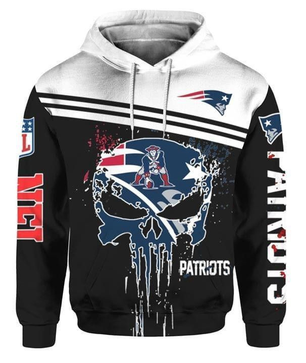 New England Patriots Skull Zip 3D All Over Print Hoodie & Zip Hoodie