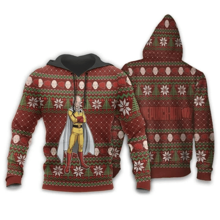 Saitama Ugly Christmas One Punch Man 3d Hoodie Zip Hoodie