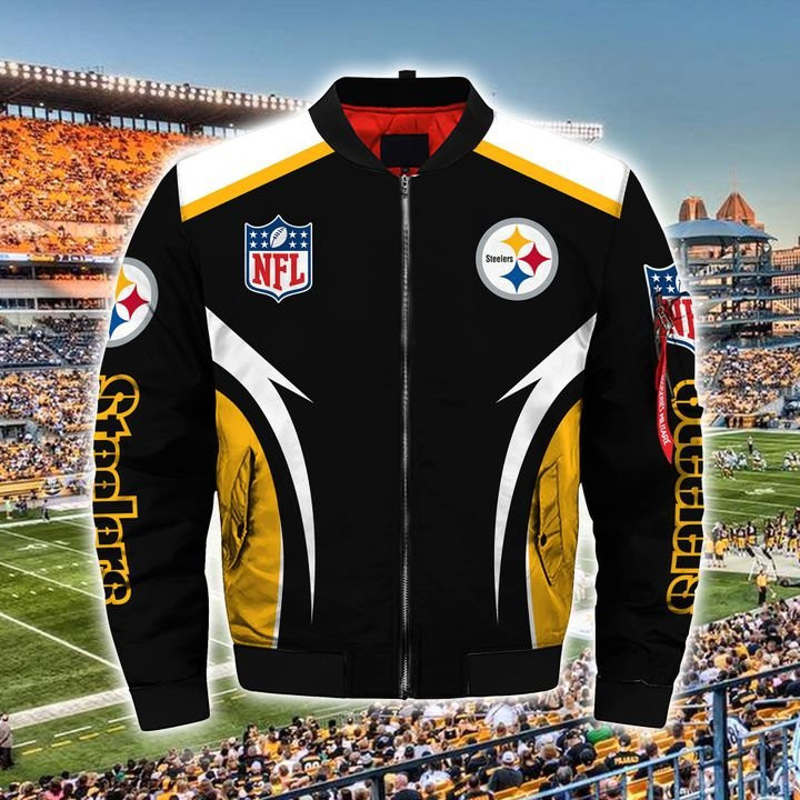 Pittsburgh Steelers Black Golden White Bomber Jacket