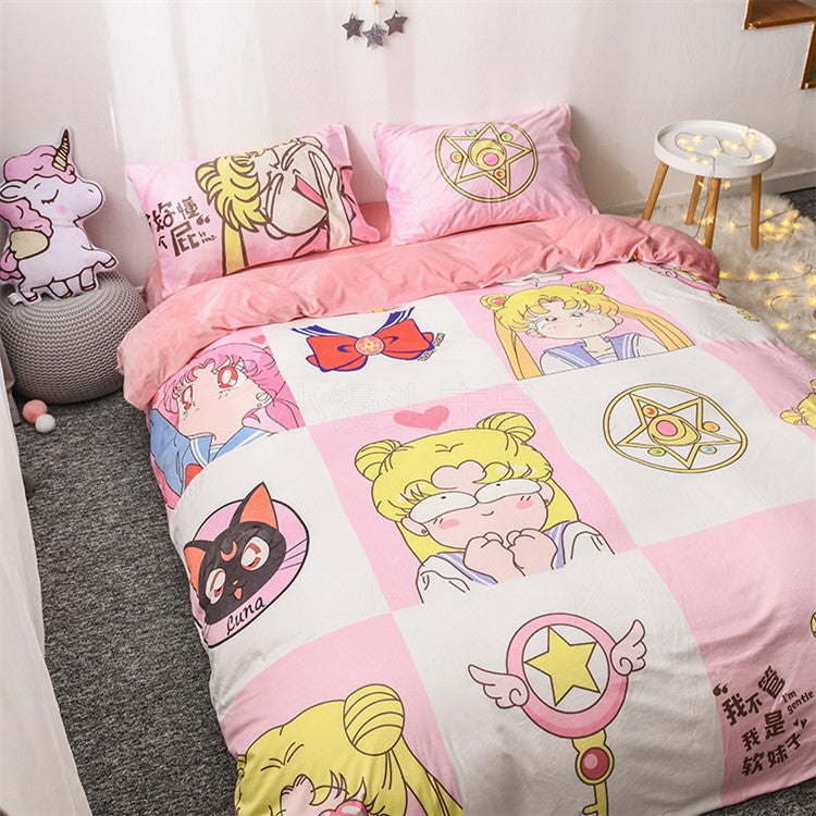 Sailor Moon Bedding Set Sailor Moon Cat And Symbol Pattern Duvet Covers
