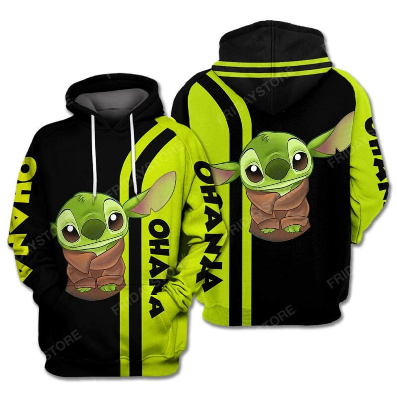 Crossover Sw Stitch And Baby Yoda Green Black Hoodie Zip Hoodie