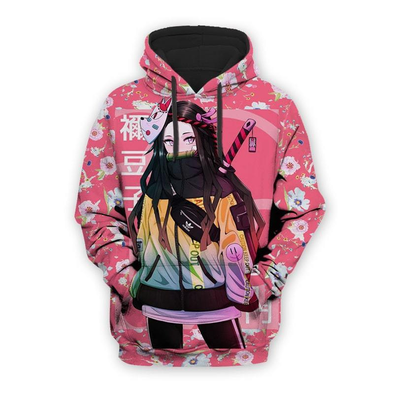 Demon Slayer Hoodie Nezuko Kamado Floral Pink Hoodie Kimetsu No Yaiba 3d Hoodie Zip Hoodie