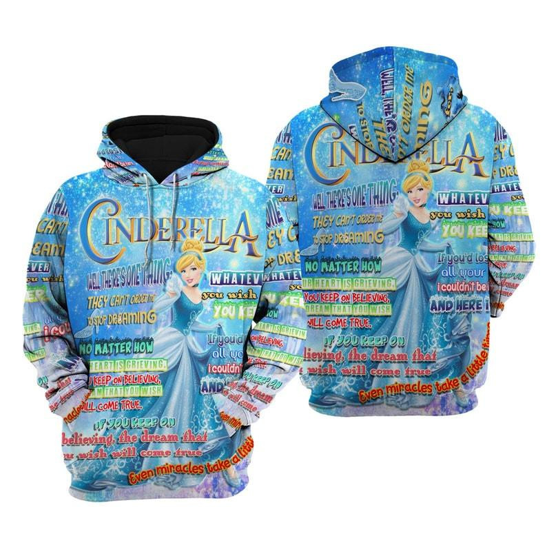 Cartoon Cinderella Princess, Cinderella Punk Words Pattern All Over Print Hoodie, Zip Hoodie