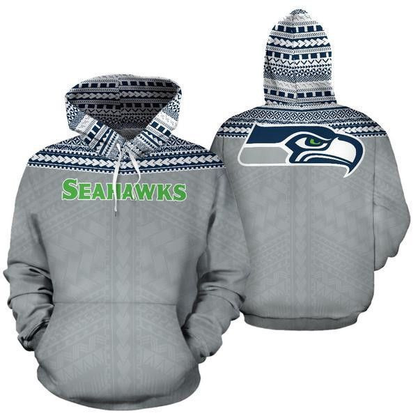 Seattle Seahawks Ncaa Football Maori Tattoo Gray 3D All Over Print Hoodie & Zip Hoodie