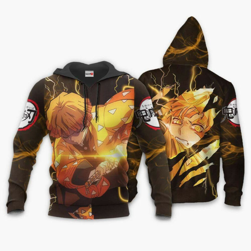 Demon Slayer Hoodie Zenitsu Agatsuma Thunder Brown 3d Hoodie Zip Hoodie