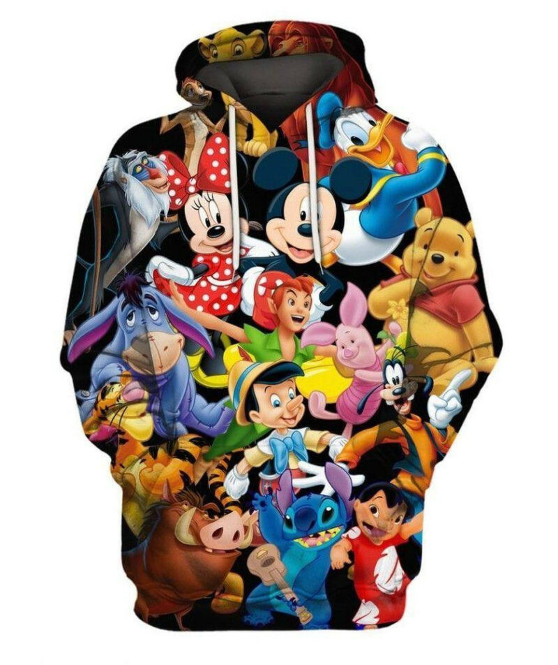 All Characters Mickey Mouse Donald Stitch Pooh 3d Hoodie Zip Hoodie