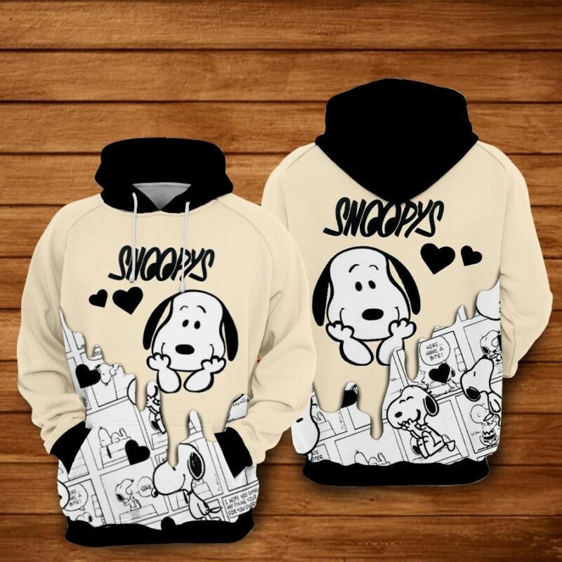 Snoopy Cartoon Peanuts Black White Over Print 3d Hoodie Zip Hoodie